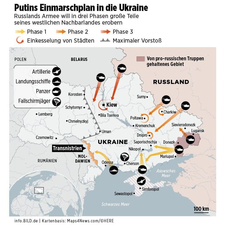 Карта наступления России от Bild