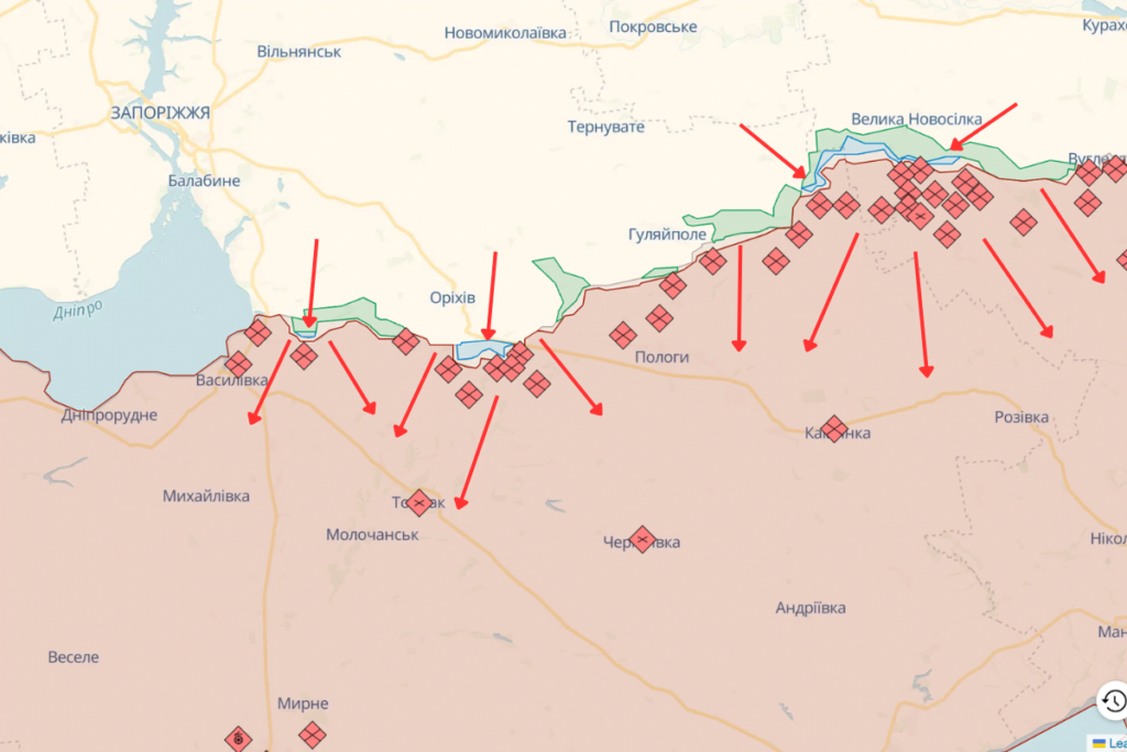 Карта бойових дій в Запорізькій області