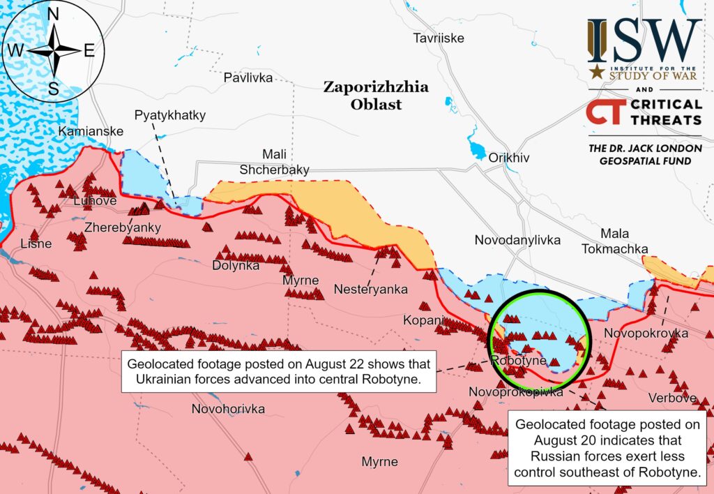 Ситуация на фронте в Запорожской области, карта ISW