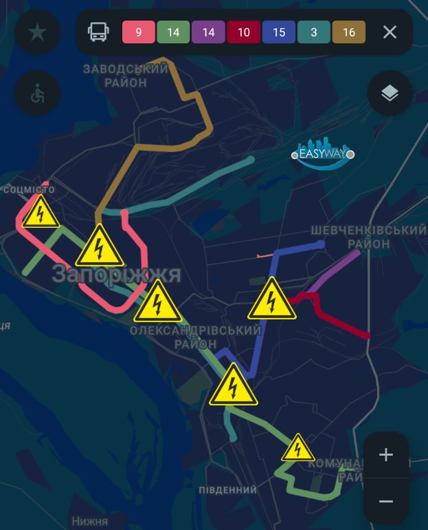 У Запоріжжі через знеструмлення обмежено рух трамваїв і тролейбусів