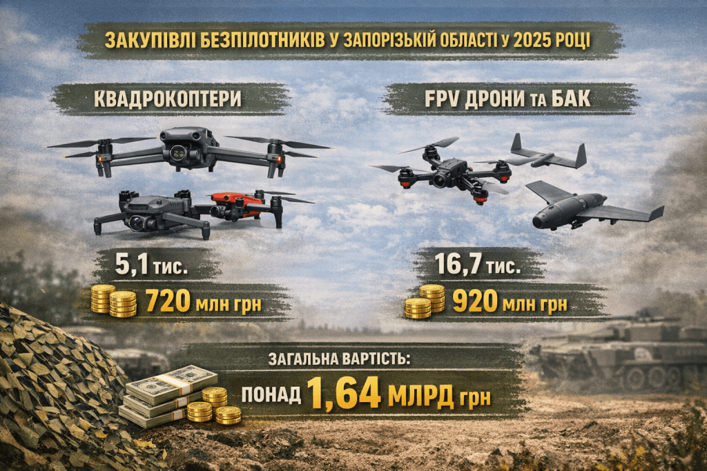 Скільки безпілотників Запорізька область закупила у 2025 році