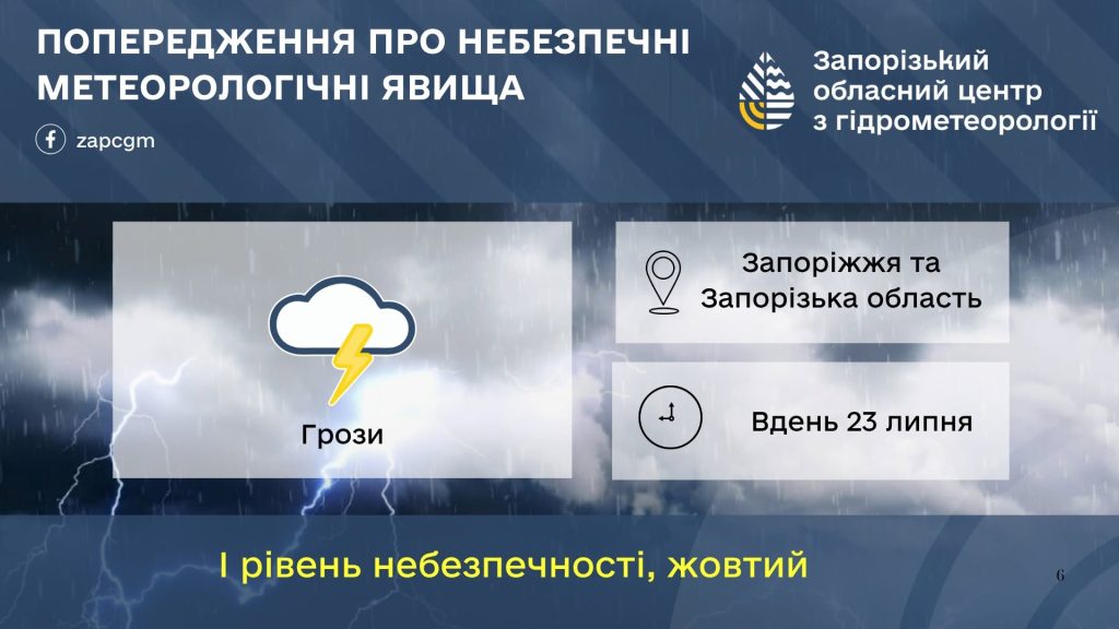 В Запорожье объявили желтый уровень опасности из-за грозы